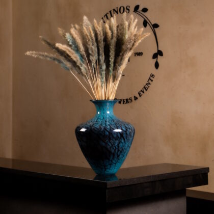 Blue Vase with Pampas Grass Arrangement