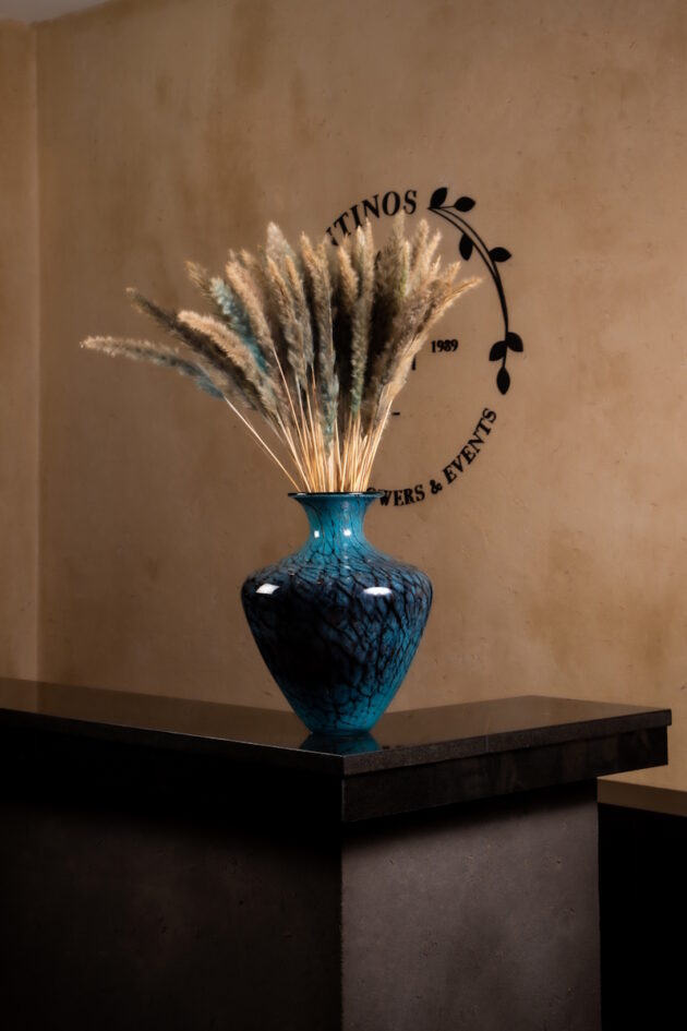 Blue Vase with Pampas Grass Arrangement