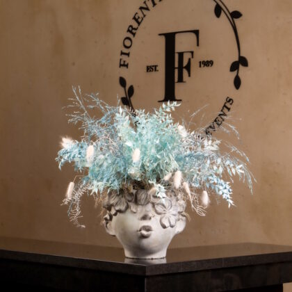 Pastel Blue Dried Arrangement in Face Planter