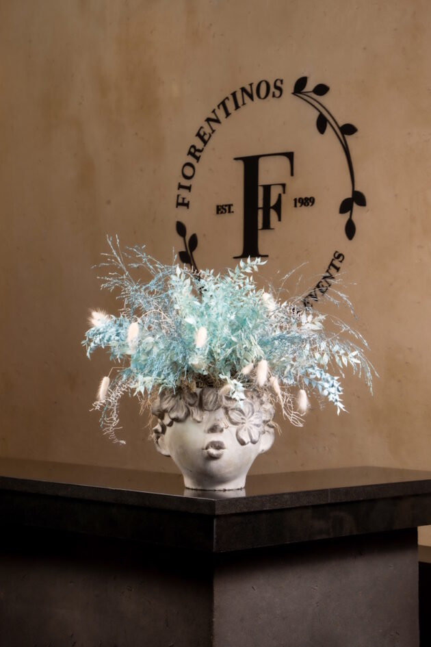 Pastel Blue Dried Arrangement in Face Planter