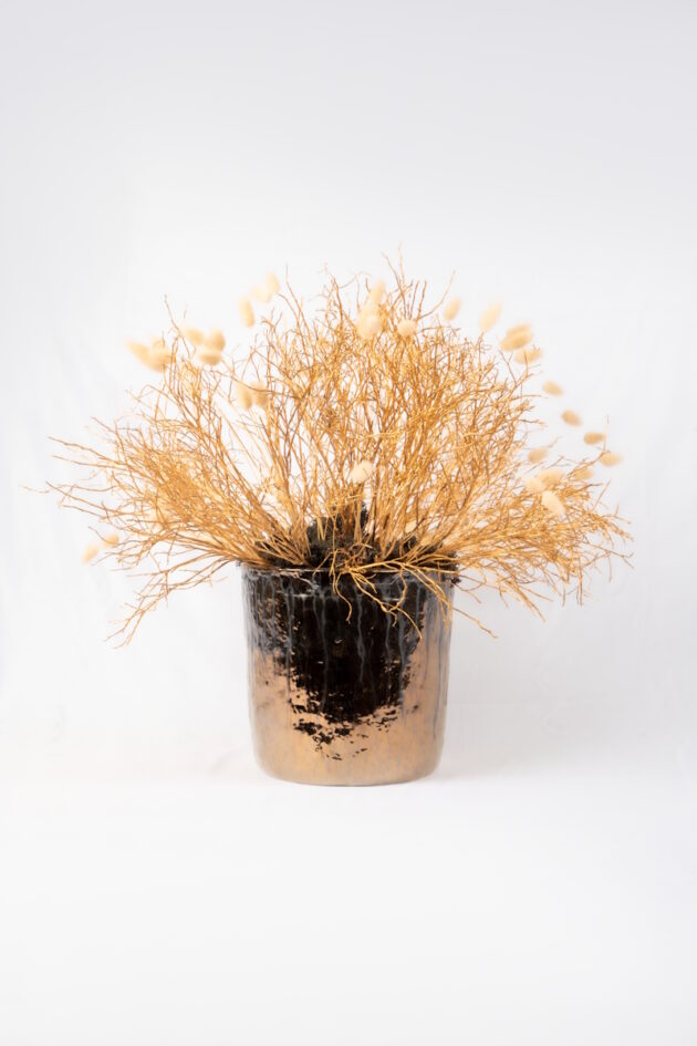 Golden Dried Foliage in Bronze Ceramic Vase