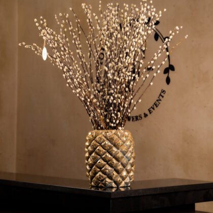 Gold Textured Vase with Pussy Willow Stems