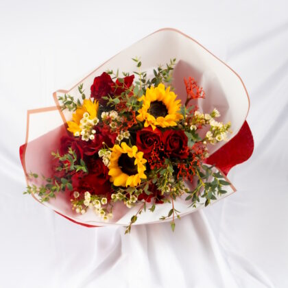 Bouquet with Sunflowers and Red Roses
