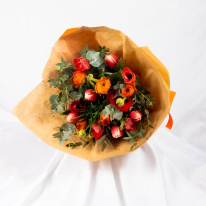 Bouquet with Tulips, Ranunculus & Eucalyptus