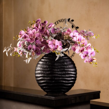 Purple Orchids in Textured Black Vase