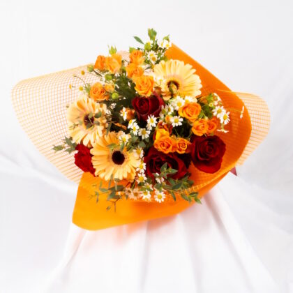 Bouquet with Gerberas, Red Roses & Chamomile