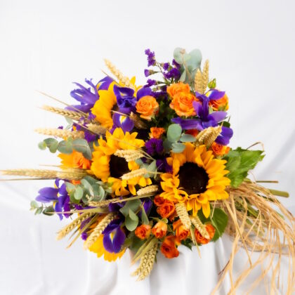 Bouquet with Sunflowers, Irises & Roses