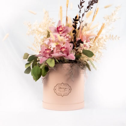 Orchid & Dried Flower Arrangement in Hatbox