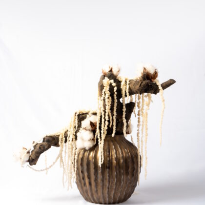 Rustic Cotton & Driftwood Design in Bronze Vase