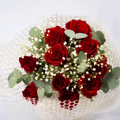 Bouquet of Red Roses with Gypsophila