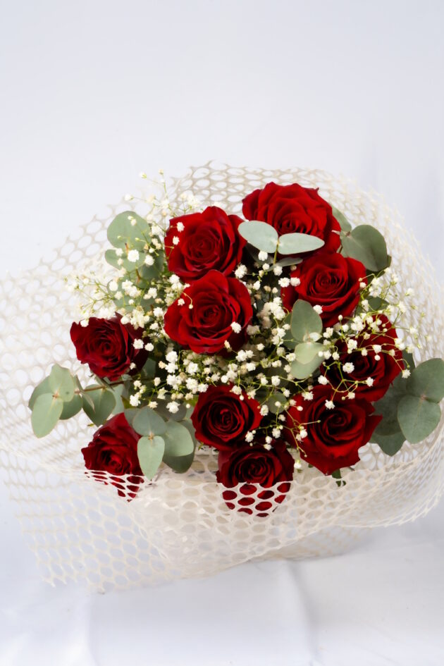Bouquet of Red Roses with Gypsophila