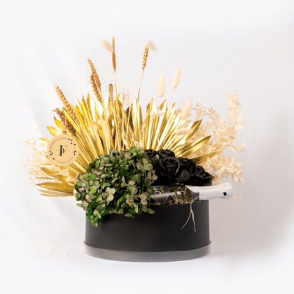 Luxury Gift Box with Dried Flowers, Black Roses & Wine