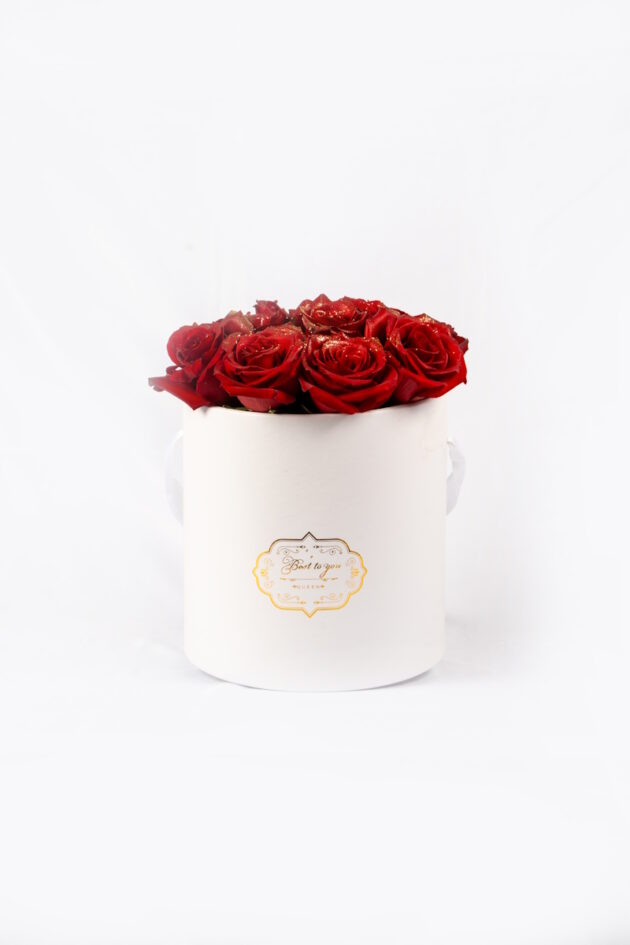 Box with Red Roses and Gold Glitter
